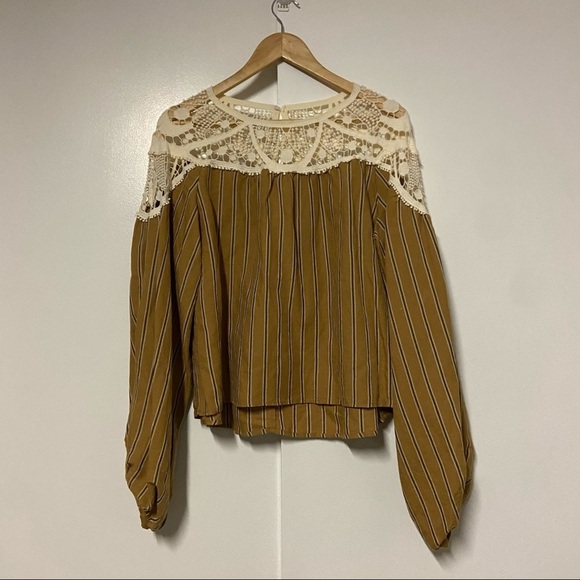 Zara Crochet Striped Top Yellow Mustard Linen Blend Top Size M - Picture 1 of 9